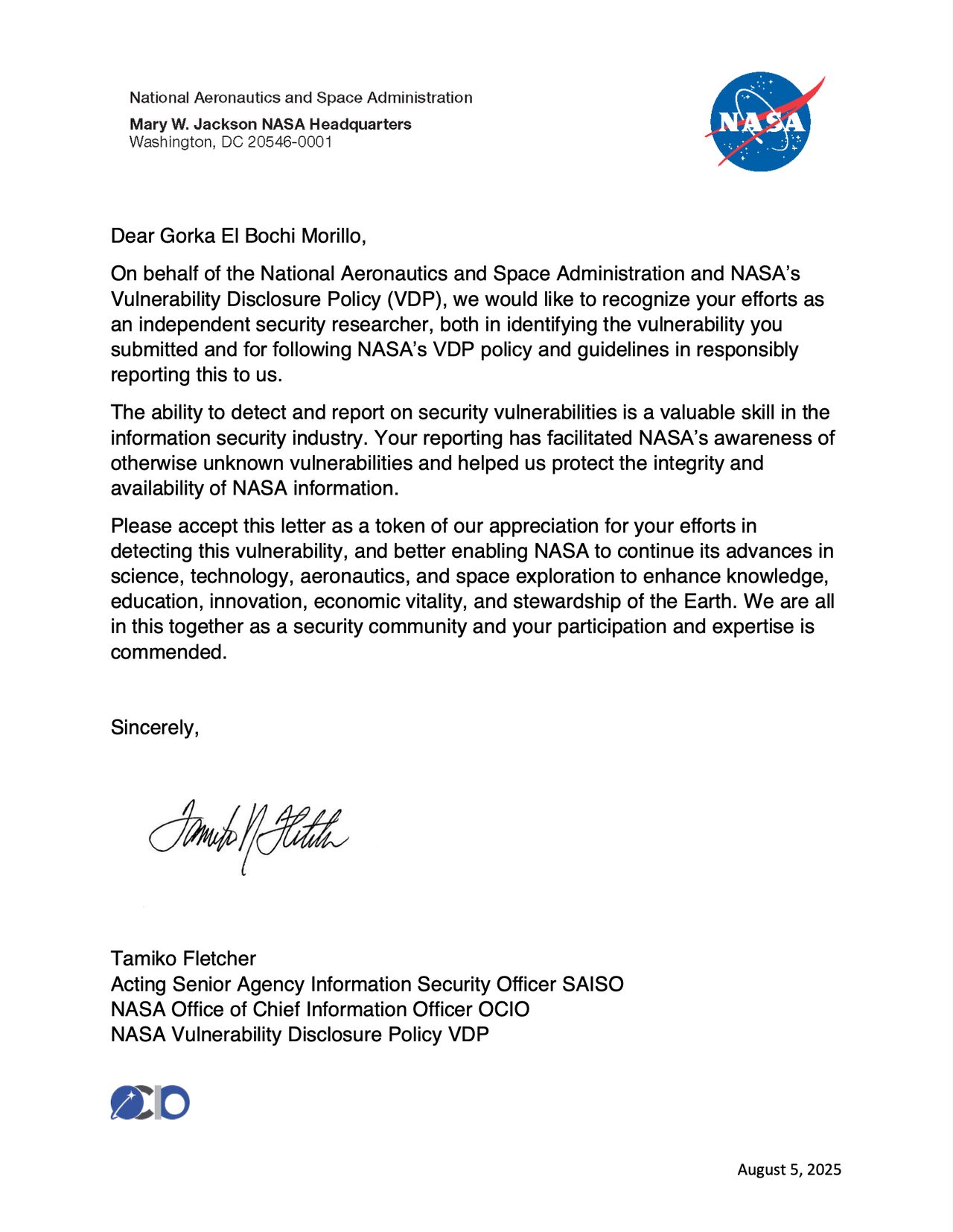 Carta NASA